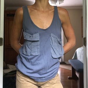 Blue cotton/linen tank from OAK NY